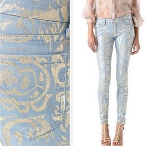 Mother Jeans Skinny The Looker Gold Rush Baby Women Size 26 Blue Paisley Retro
